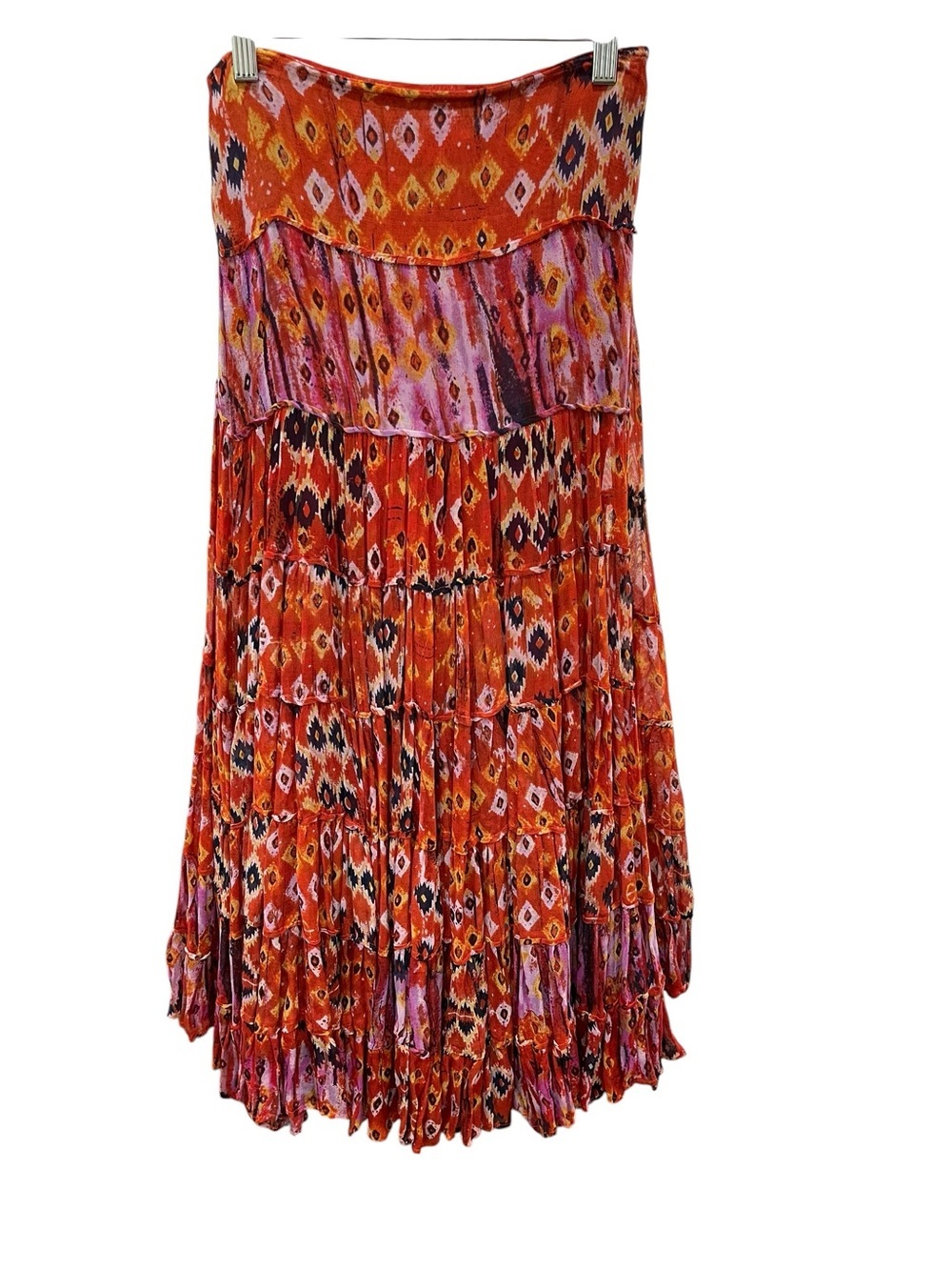 Sandy Starkman Boho Festival Full Tiered Maxi Skirt SZ S Orange Pink Purple
